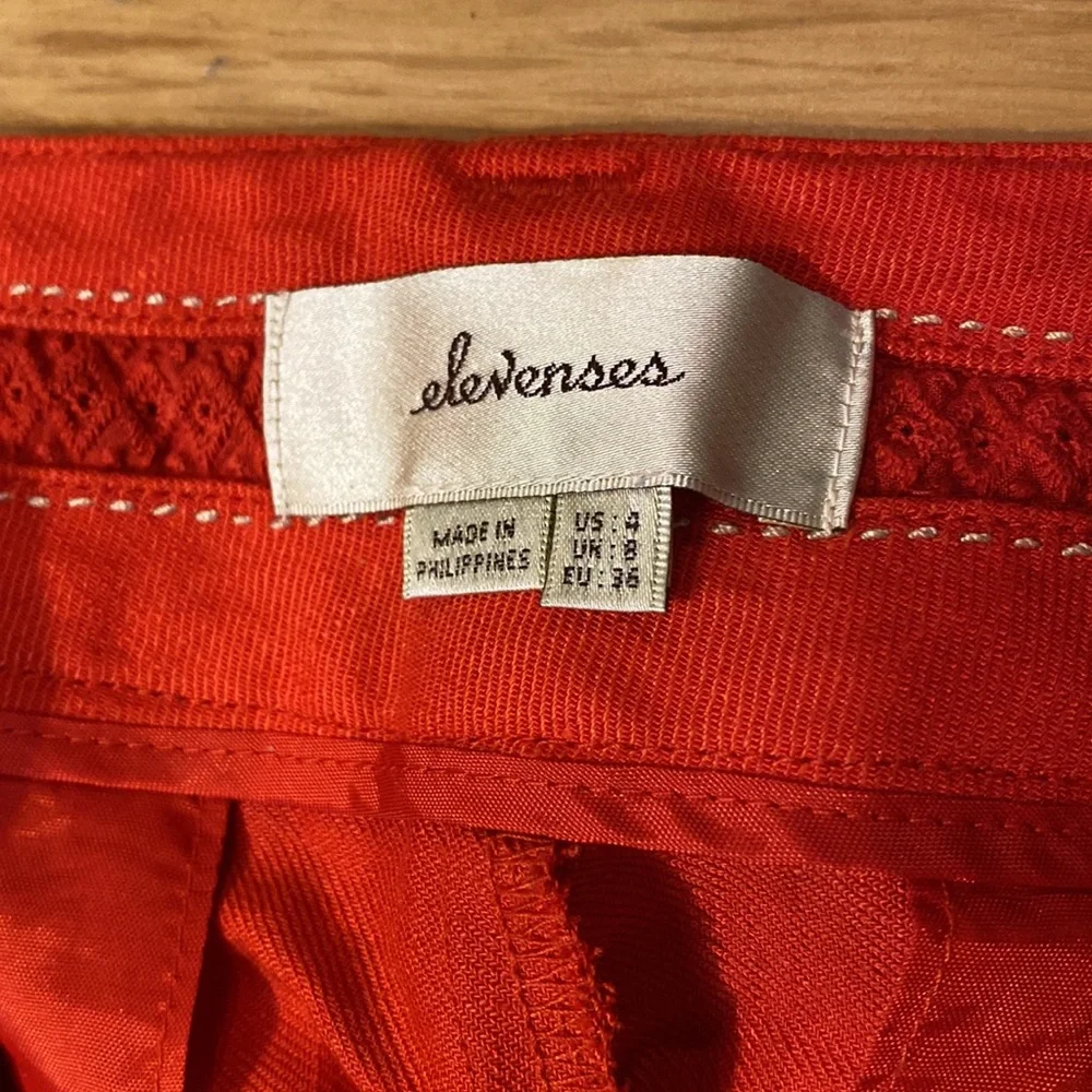 Anthropologie Elevenses Brenton Straight Leg Linen Blend coral red work pants 4 - Picture 8 of 15